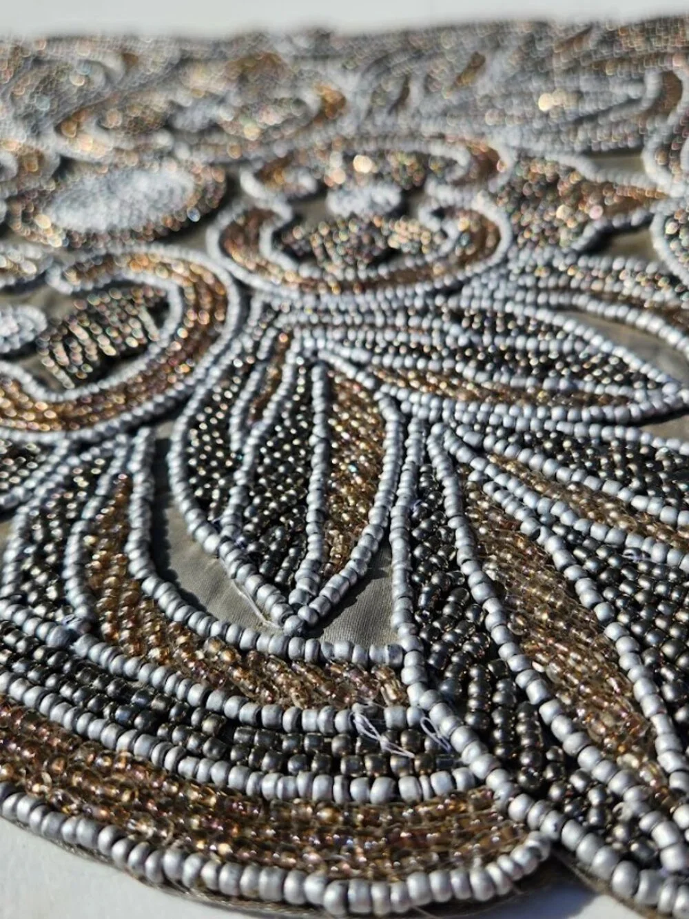 Embroidered Beaded Square Placemat Table Setting Holiday Christmas Decor Silver